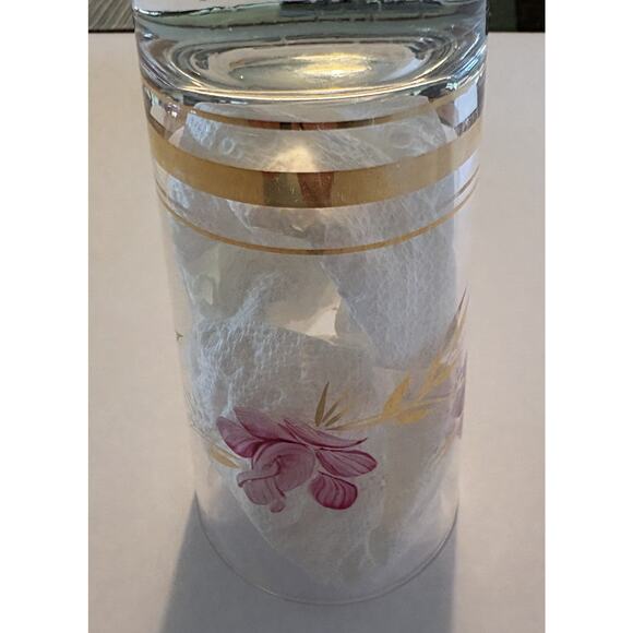 3 Vintage Hand Painted Drinking Glasses Purple Flowers Gold Leaves Tumbler - Picture 10 of 16